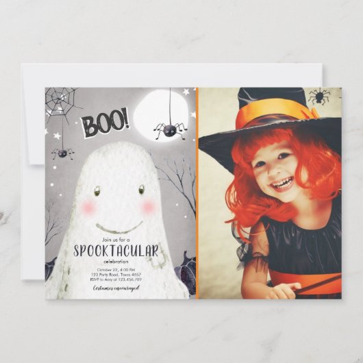 スプクトカキュラハロウィーン幽霊ブブスパイダー誕生日 招待状 (正面)