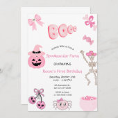 スプクトカキュラファースト誕生日ピンクハロウィーン 招待状 (正面/裏面)