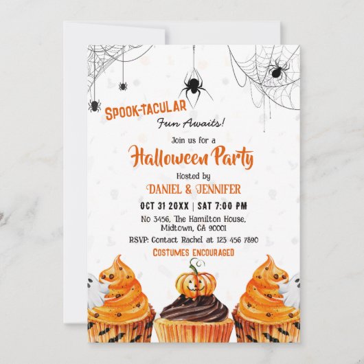 スプコクタクのかわいいカップケーキのカボチャハローウィンパーティ 招待状 (正面)