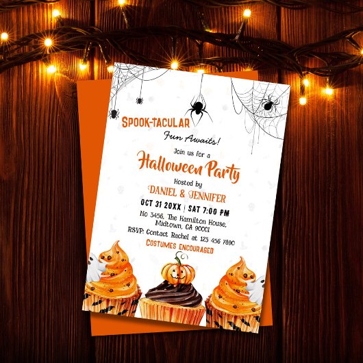 スプコクタクのかわいいカップケーキのカボチャハローウィンパーティ 招待状