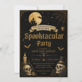 スプタキュラー大人ハロウィンパーティー ヴィンテージ スカル 招待状 (正面)