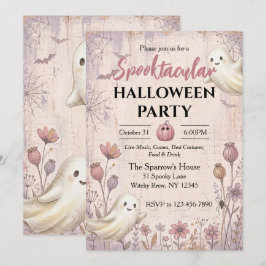 スプタキュラー・ハロウィンパーティーの幽霊 ピンク ヴィンテージ 招待状
