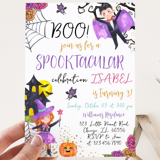 スプタクラパープルピンクハロウィン誕生日 招待状