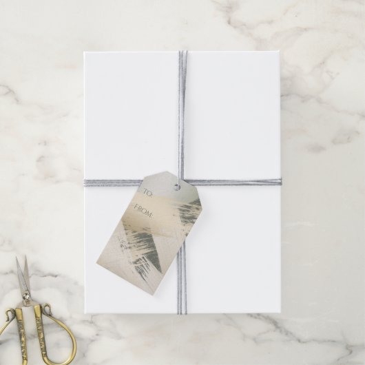 スプモダンルースグリーン上のブラシストローク金ゴールド ギフトタグ (より糸付き)