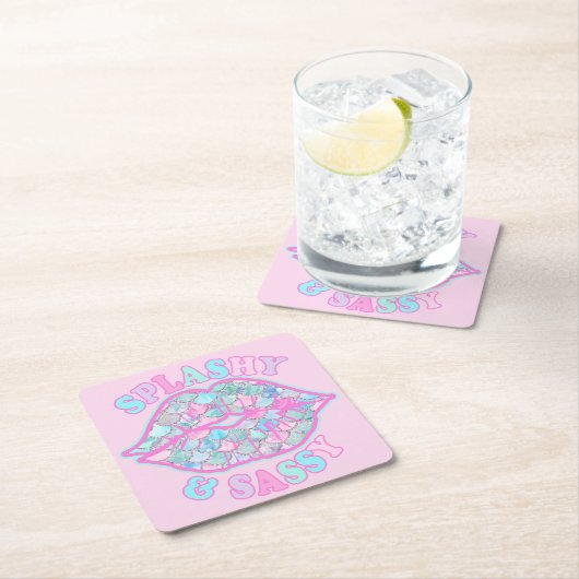 スプラシガーリーー&サッシピンクターコイズマーメイドキス スクエアペーパーコースター (インサイチュ)