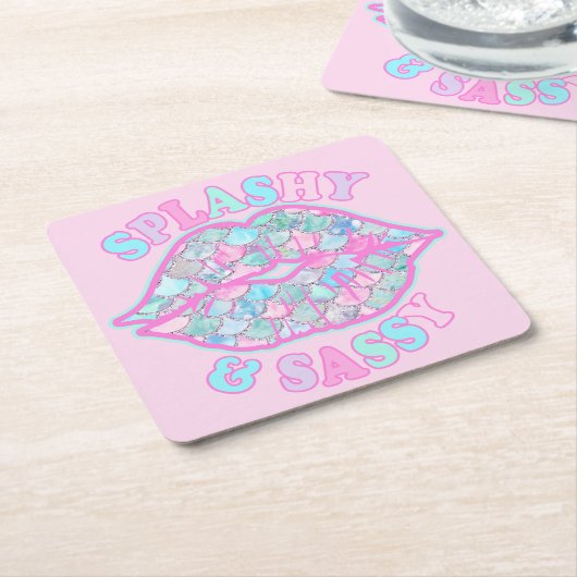 スプラシガーリーー&サッシピンクターコイズマーメイドキス スクエアペーパーコースター (アングル)