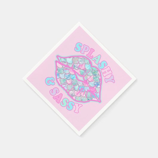 スプラシガーリーー&サッシピンクターコイズマーメイドキス スタンダードカクテルナプキン (角)