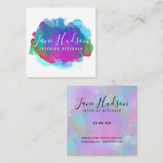 スプラッエレガントクカラフルデザイン スクエア名刺 (正面/裏面)