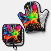 スプラッカラフルシュ抽象芸術 鍋つかみ&鍋敷きセット (正面/裏面)