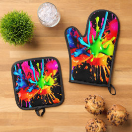 スプラッカラフルシュ抽象芸術 鍋つかみ&鍋敷きセット