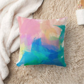 スプラッカラフルシ絵を描ストロークブルーグリーンピーチ クッション (ブランケット)