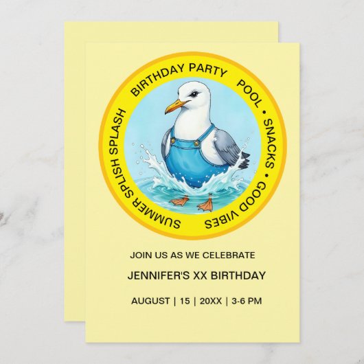 スプラッシュおもしろいシーガルサマープールパーティー 招待状 (正面/裏面)