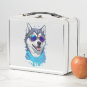 スプラッシュでサングラスをかぶったハスキーよくはしゃぐ犬 メタルランチボックス (インサイチュ)