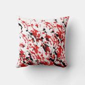 スプラッシュとドリップアートレッドとブラック クッション (裏面)