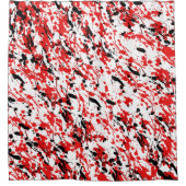 スプラッシュとドリップアートレッドとブラック シャワーカーテン (正面)