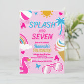 スプラッシュに7プールパーティー誕生日ガールサマー 招待状 (スタンド正面)