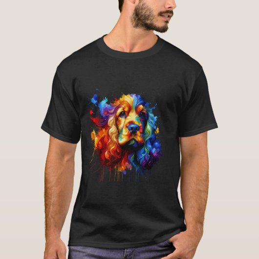 スプラッシュアートコッカースパニエル複数犬 Tシャツ (正面)