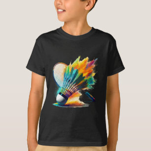 スプラッシュアートバドミントンプレーヤーシャトルラケットスポーツ Tシャツ