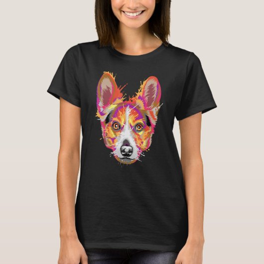 スプラッシュアート ウェルシュコーギー かわいいコーギーの飼い主 Tシャツ (正面)