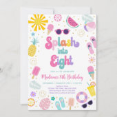 スプラッシュインエイトガールプールパーティー夏誕生日 招待状 (正面)