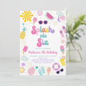 スプラッシュインシックスガールプールパーティー夏誕生日 招待状 (スタンド正面)