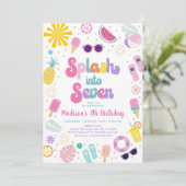 スプラッシュインセブンガールプールパーティー夏誕生日 招待状 (スタンド正面)