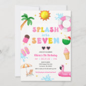 スプラッシュインセブンプールパーティーガール7誕生日 招待状 (正面)