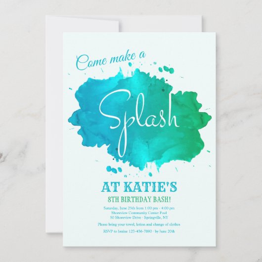 スプラッシュウォーターのカラー招待状 招待状 (正面)