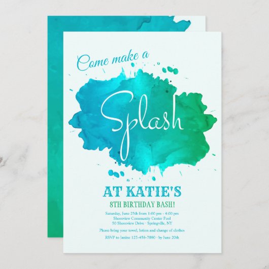 スプラッシュウォーターのカラー招待状 招待状 (正面/裏面)