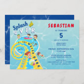 スプラッシュウォータースライドパーク夏の誕生日パーティー 招待状 (正面/裏面)