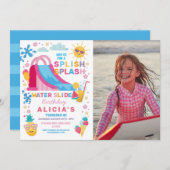 スプラッシュウォータースライド誕生日パーティーの写真 招待状 (正面/裏面)