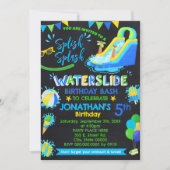 スプラッシュウォータースライド誕生日パーティーブルーグリーン 招待状 (正面)