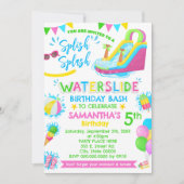 スプラッシュウォータースライド誕生日ピンクプールパーティー 招待状 (正面)