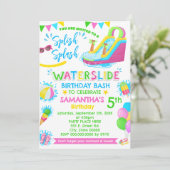 スプラッシュウォータースライド誕生日ピンクプールパーティー 招待状 (スタンド正面)