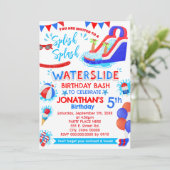 スプラッシュウォータースライド誕生日赤白青 招待状 (スタンド正面)