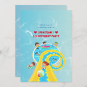 スプラッシュウォーターパークサマーウォータースライド誕生日パーティー サンキューカード (正面/裏面)