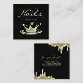 スプラッシュエレガント金ゴールドポリッシュモダン爪、 ネイルブラック スクエア名刺 (正面/裏面)