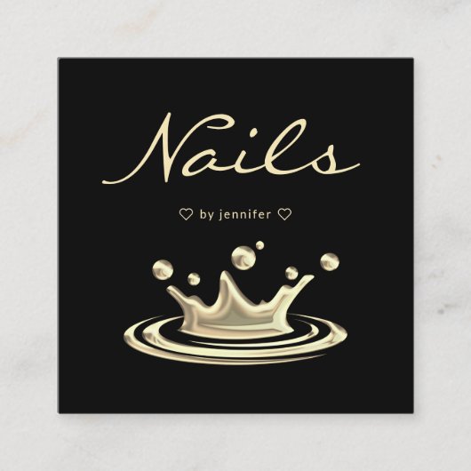スプラッシュエレガント金ゴールドポリッシュモダン爪、 ネイルブラック スクエア名刺 (正面)