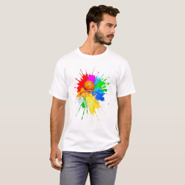 スプラッシュカラフルアートバスケットボールデザイン Tシャツ