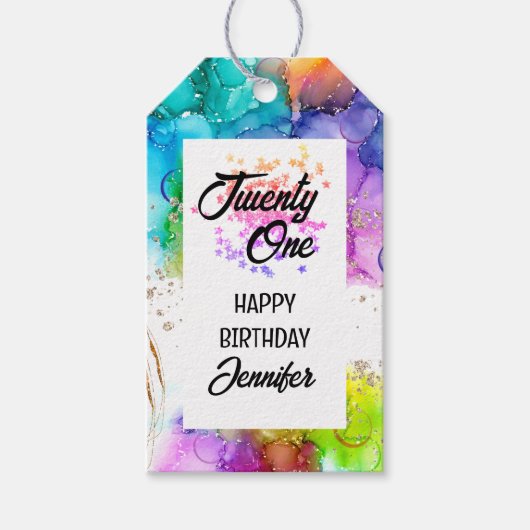 スプラッシュカラフルウォーターのカラー誕生日 ギフトタグ (正面)