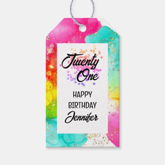 スプラッシュカラフルウォーターのカラー誕生日 ギフトタグ (正面)