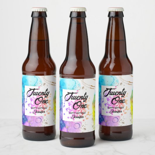 スプラッシュカラフルウォーターのカラー誕生日 ビールラベル (ボトル)