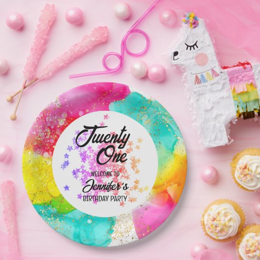 スプラッシュカラフルウォーターのカラー誕生日 ペーパープレート (パーティー)