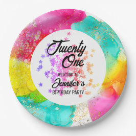 スプラッシュカラフルウォーターのカラー誕生日 ペーパープレート