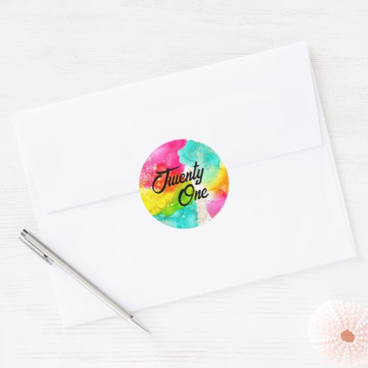 スプラッシュカラフルウォーターのカラー誕生日 ラウンドシール (封筒)