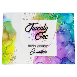 スプラッシュカラフルウォーターのカラー誕生日 ラージペーパーバッグ