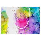 スプラッシュカラフルウォーターのカラー誕生日 ラージペーパーバッグ (裏面)