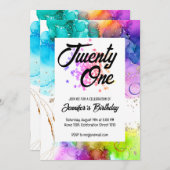 スプラッシュカラフルウォーターのカラー誕生日 招待状 (正面/裏面)