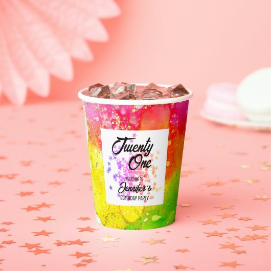 スプラッシュカラフルウォーターのカラー誕生日 紙コップ (インサイチュ)