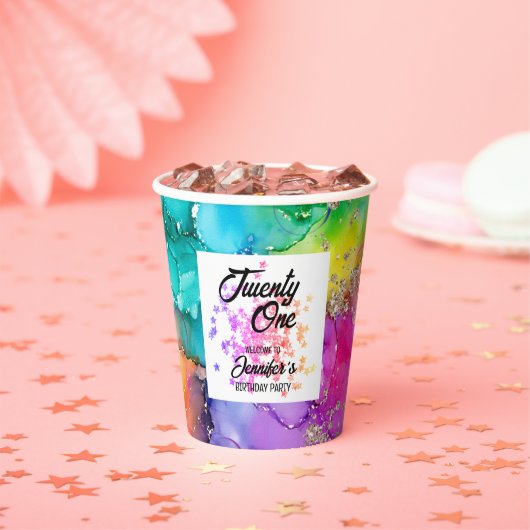 スプラッシュカラフルウォーターのカラー誕生日 紙コップ (インサイチュ)